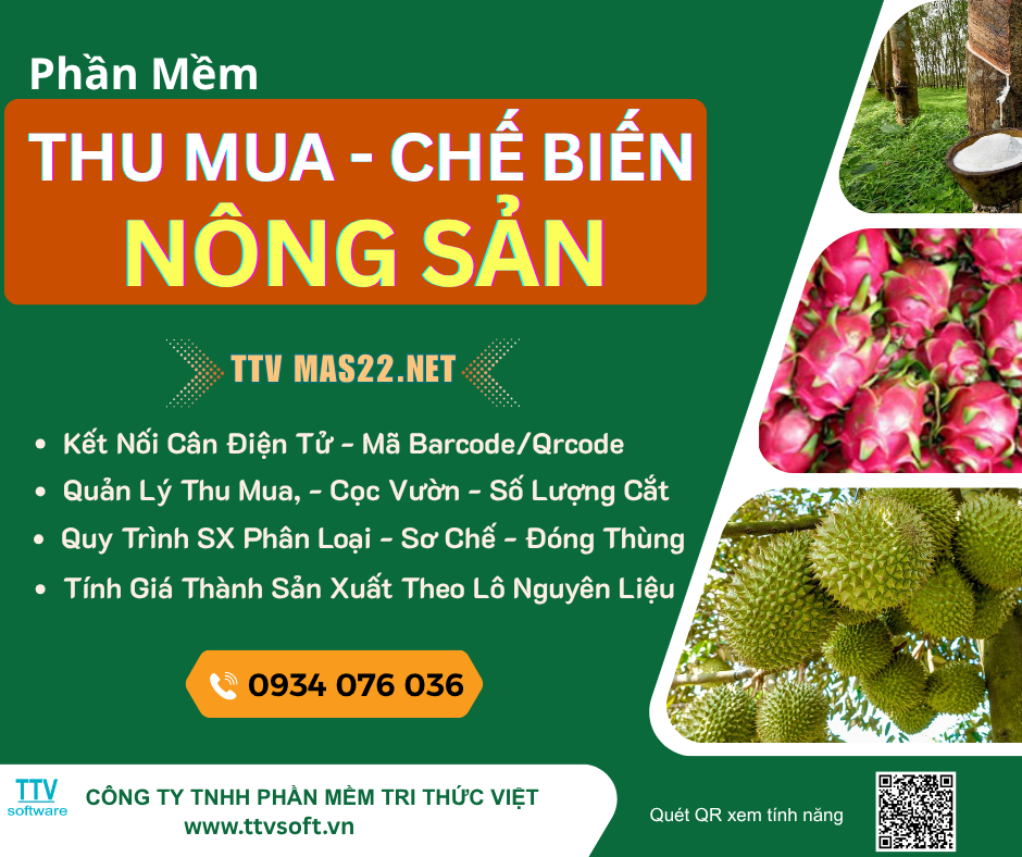 Phần mềm quản lý mua bán và chế biến nông sản TTV Mas22